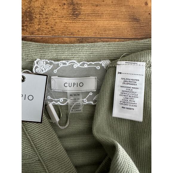 NWT Cupio Ribbed Blouse Top Medium Light Green Relaxed Fit Boho Cottagecore Cozy - Picture 6 of 7